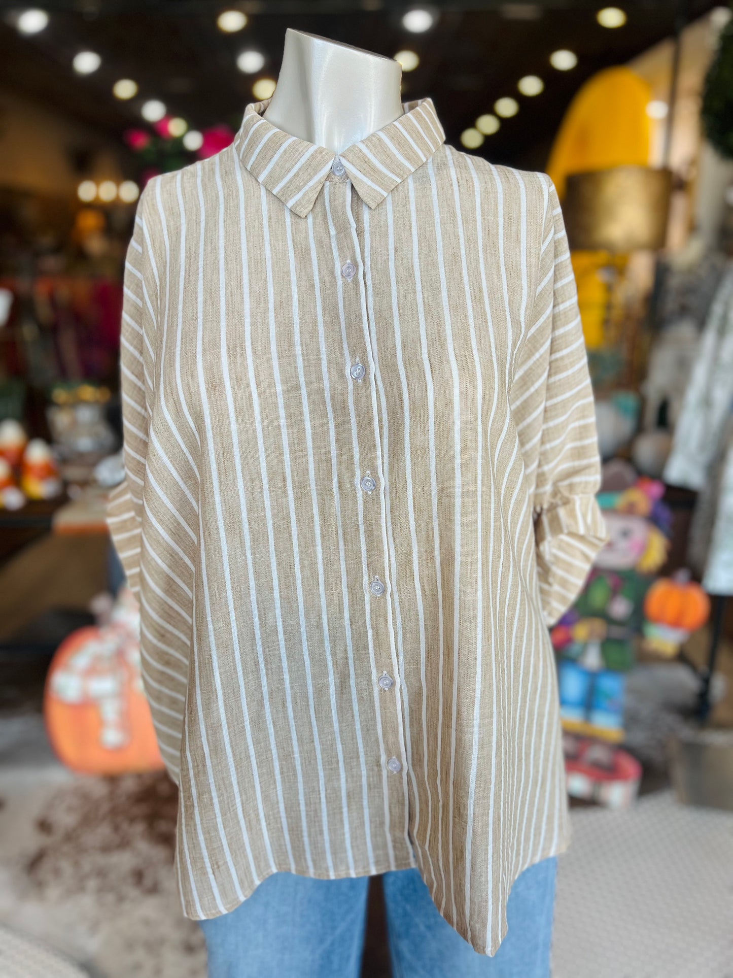 Oversized Fall Stripe Button Down