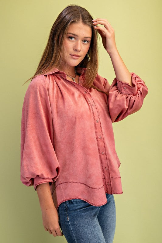 Satin Balloon Sleeve Top