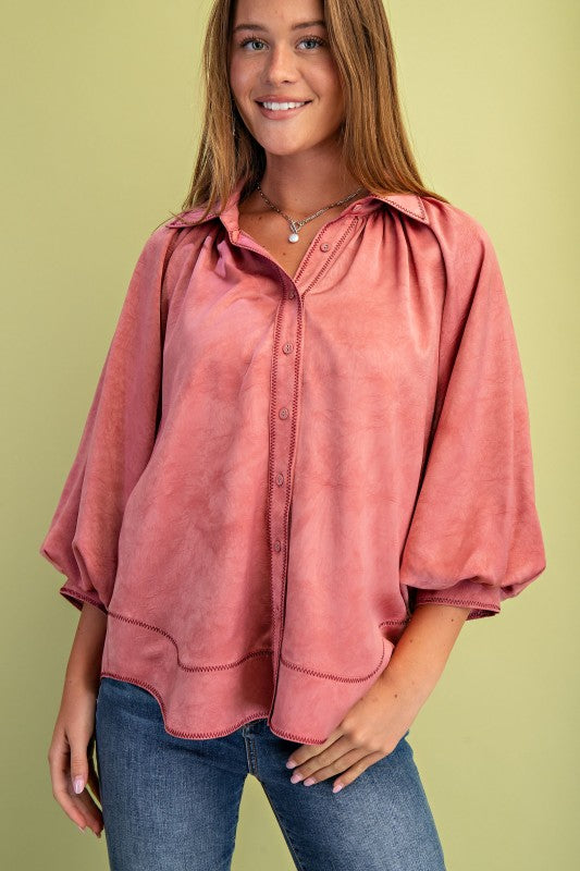 Satin Balloon Sleeve Top