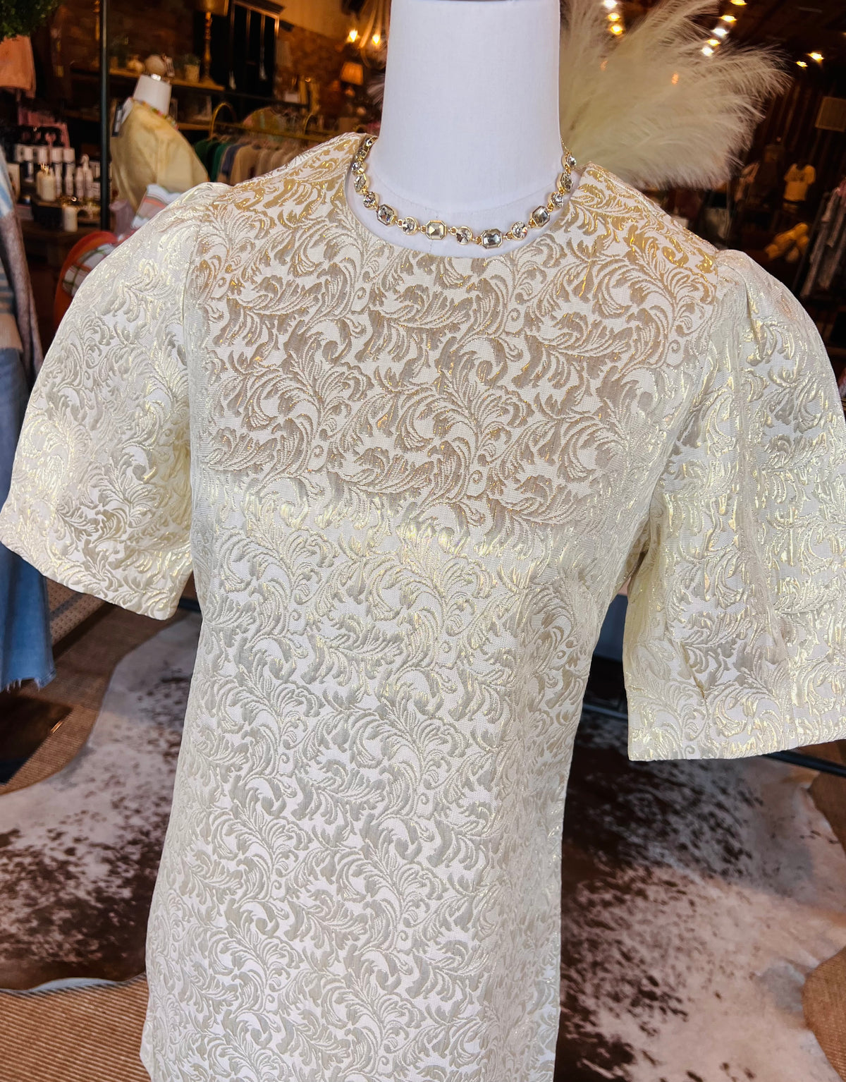 Thea Champagne Brocade Dress
