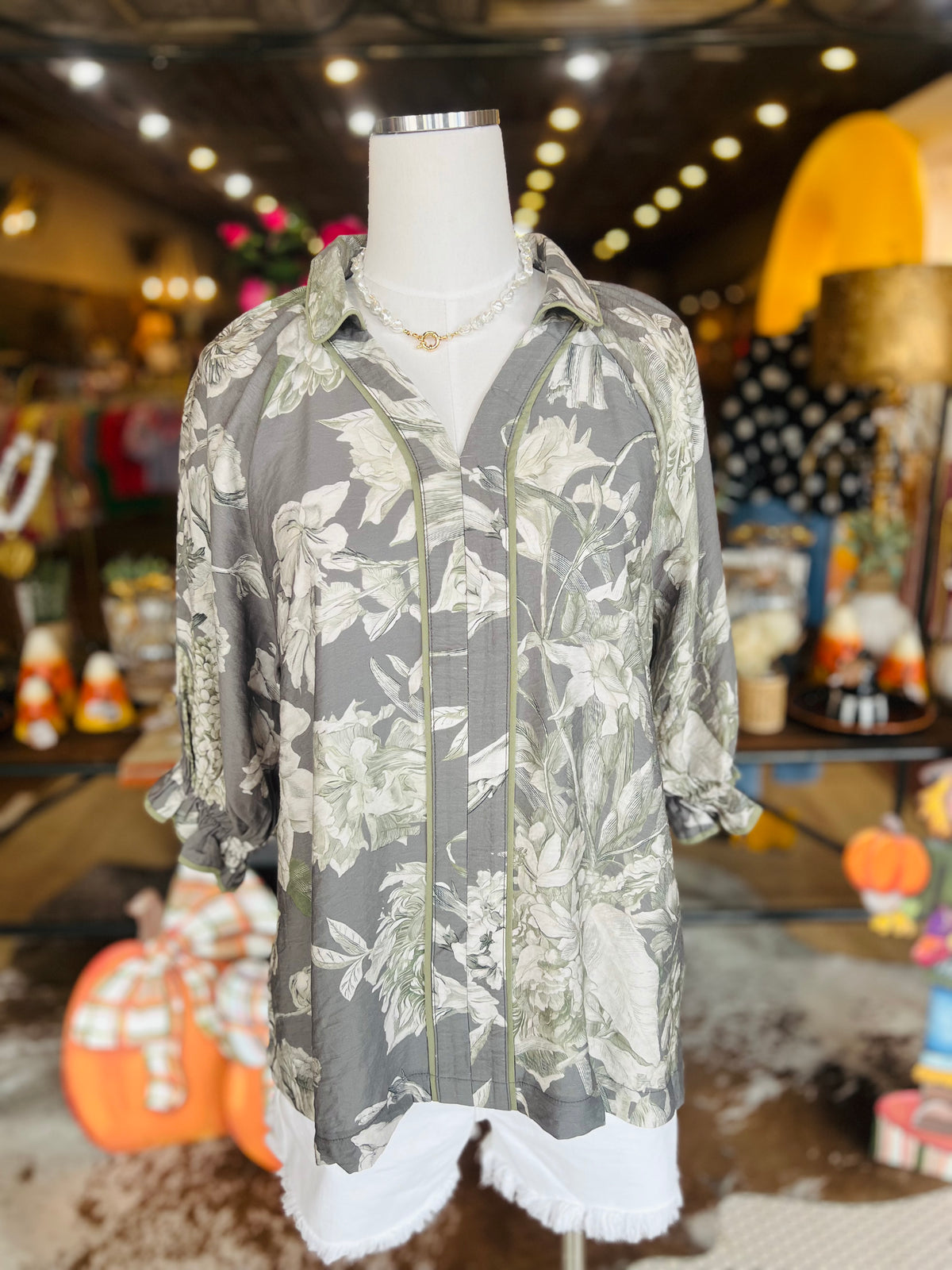 Shades of Grey Floral Top