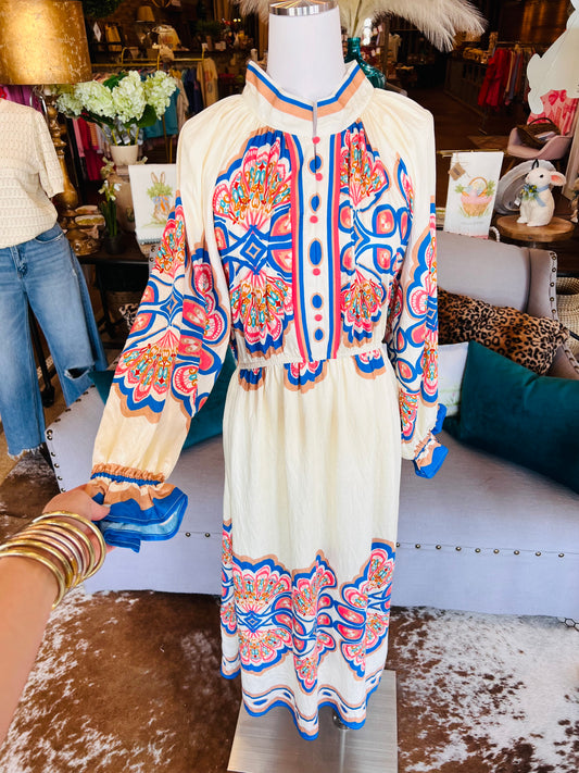 Border Print Plus Size Midi