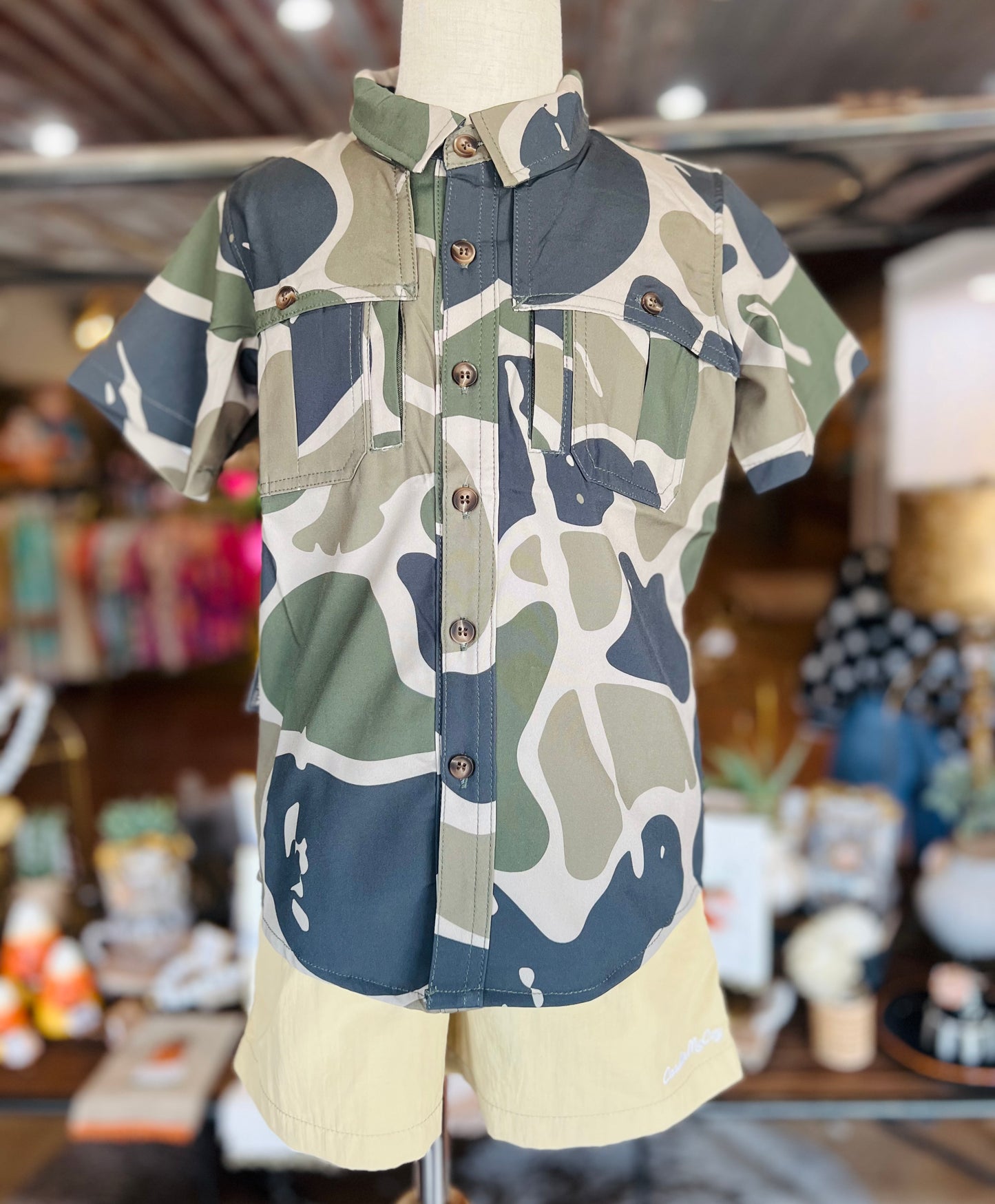 Youth Max Backwoods Camo Button Down