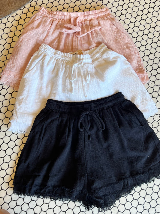 Frayed Hem Linen Shorts