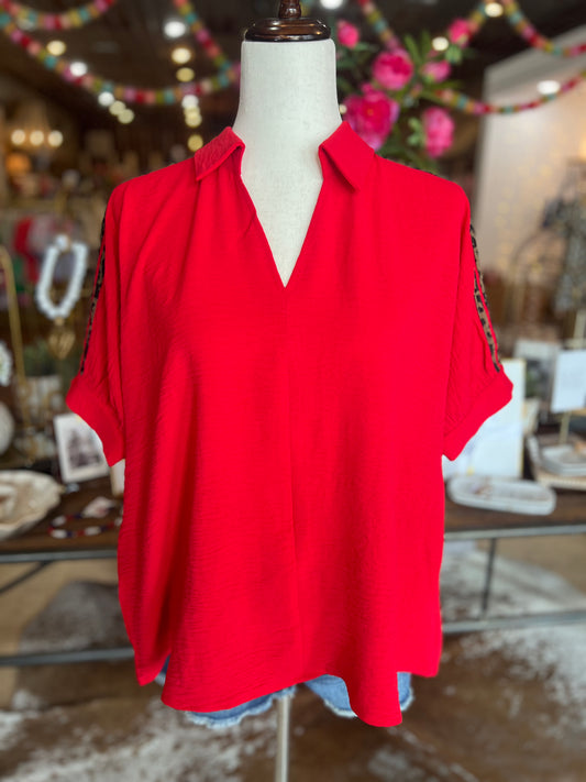 Ruby Leopard Trim Top