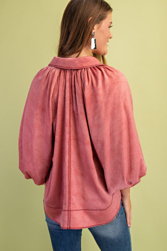 Satin Balloon Sleeve Top
