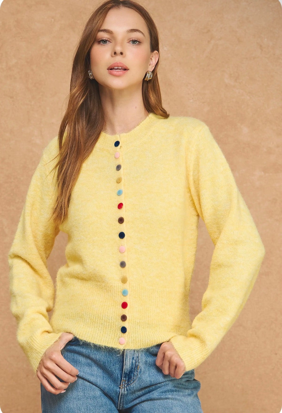 Butter Cardi w/Multicolored Buttons