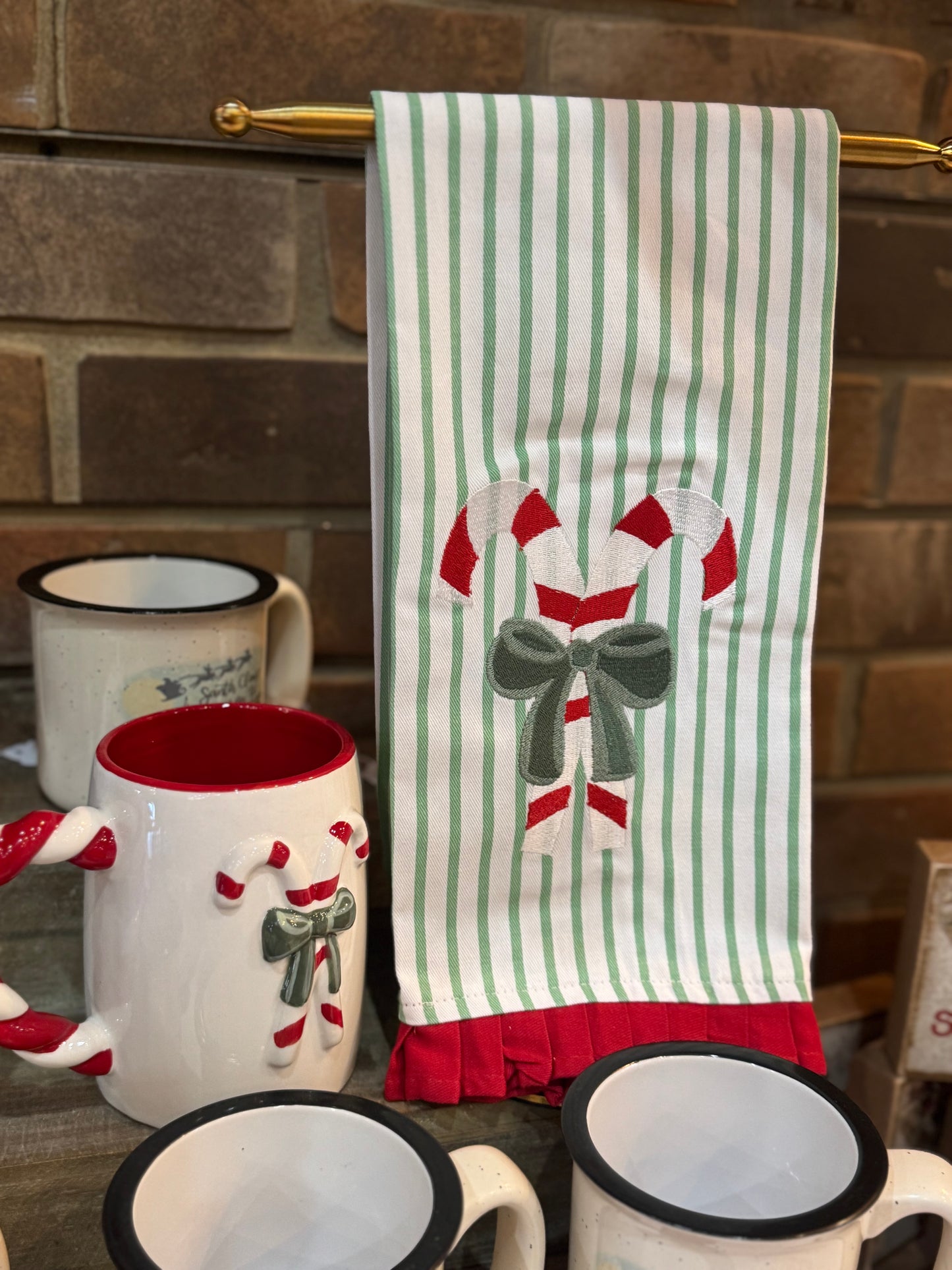 Embroidered Candy Cane Tea Towel