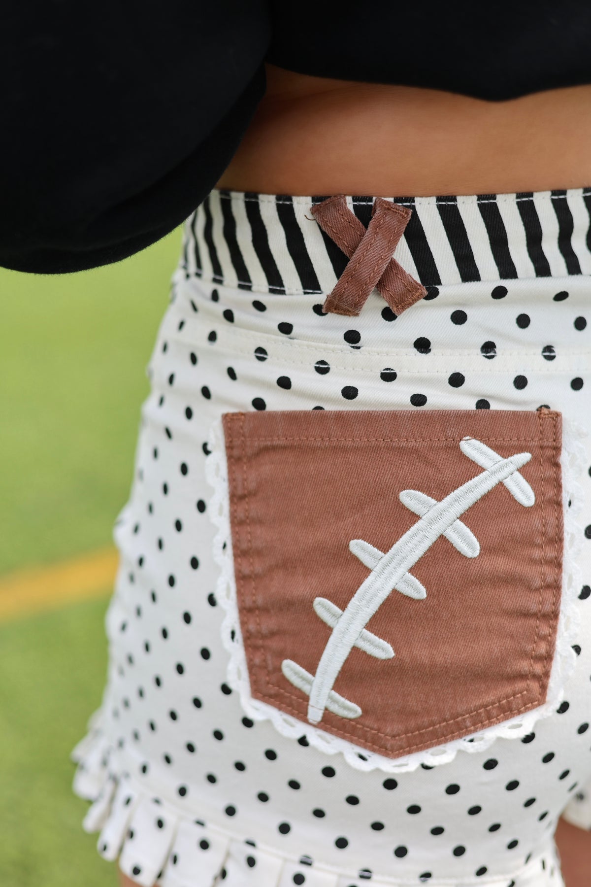 Football Laces Denim Dot Shorts