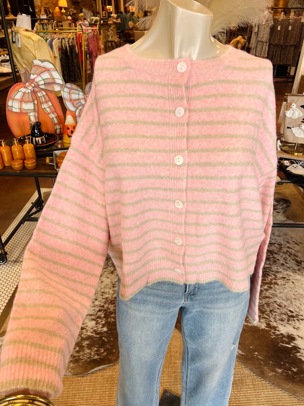 Pink/Mocha Stripe Cardi