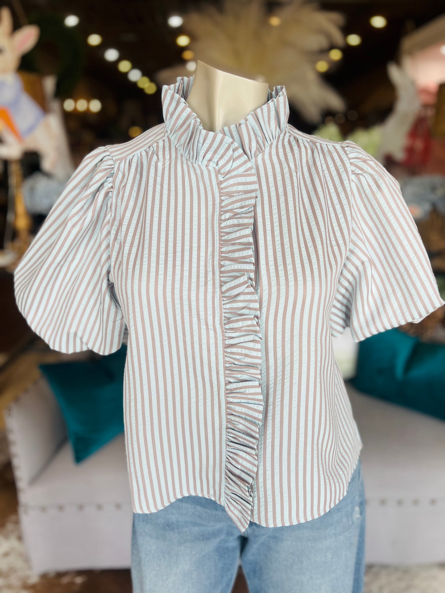 Striped Ruffled Button Down