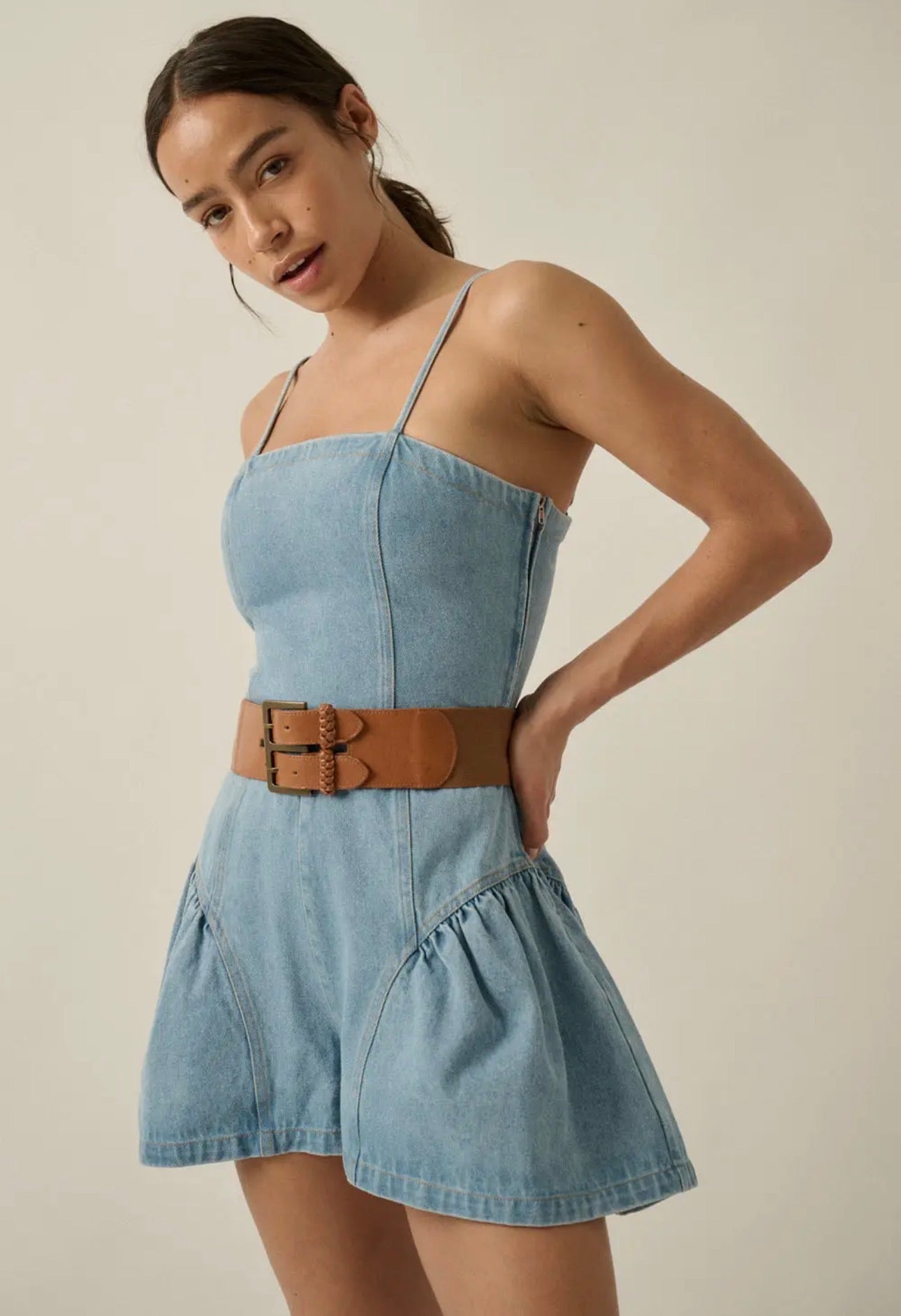 Fit-&-Flare Denim Romper