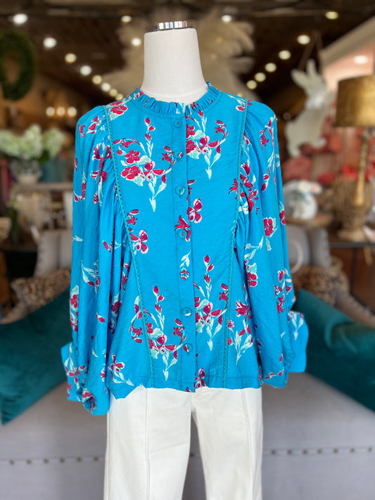 Electric Blue Floral Top