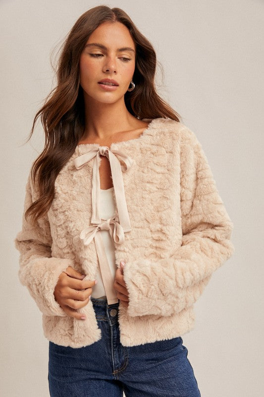 Velvet Bow Fur Jacket